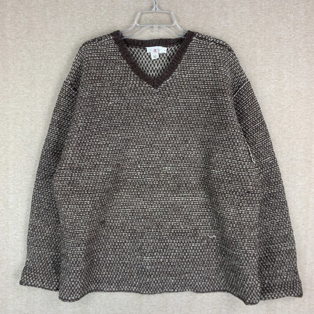 Vintage J. Crew 100% Wool Oarsmen Sweater L Brown V Neck Chunky Knit Fisherman
